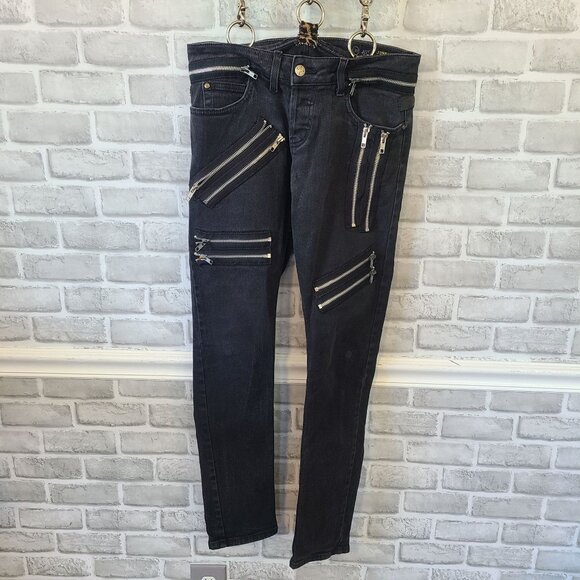 Kill City Junkie Suspender Jeans Punk Goth Unisex 30 Indie Skinny Alternative - Picture 3 of 10